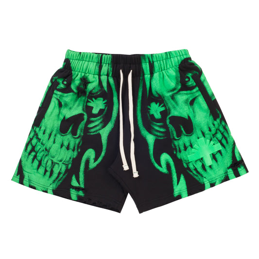 Vertabrae Skull Face Shorts Black Green
