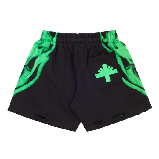 Vertabrae Skull Face Shorts Black Green