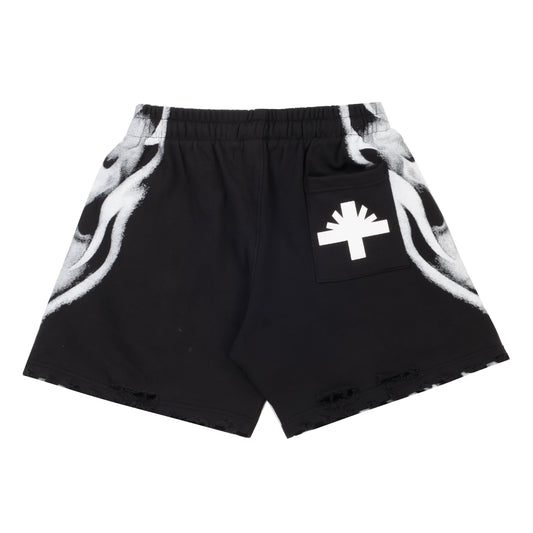 Vertabrae Skull Face Shorts Black White